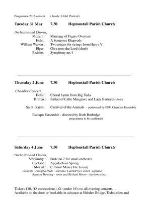 Pennine Spring Music details for 2016